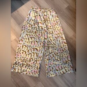 Free People Abstract Patterned Wide Leg Pants - Pink, Blue, Brown